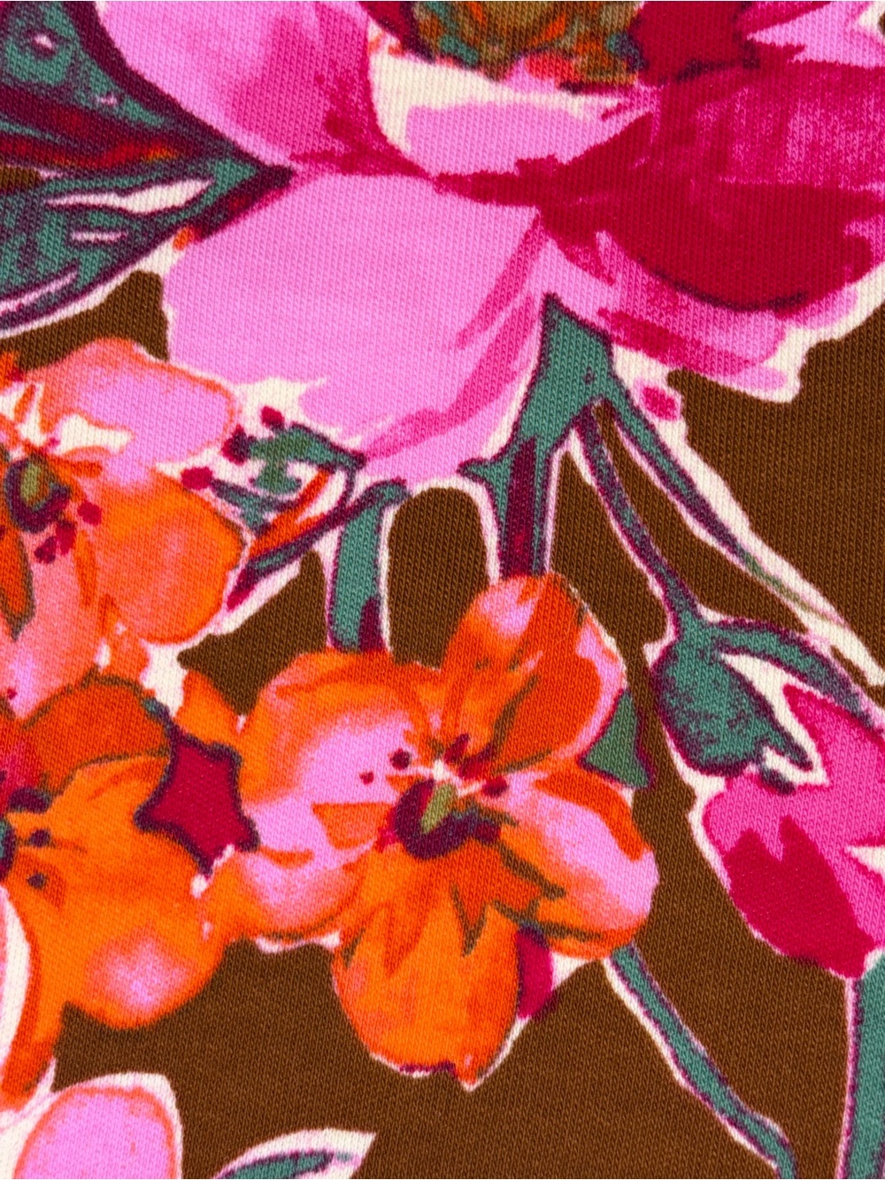 Isaac Mizrahi Live! Brown Pink Floral Cotton V Neck Tunic Top Size Medium Petite - Picture 7 of 9